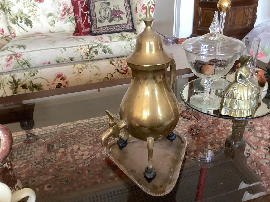 Kraantjeskan met plateau koper // hoog 28 cm, Ophalen of Verzenden