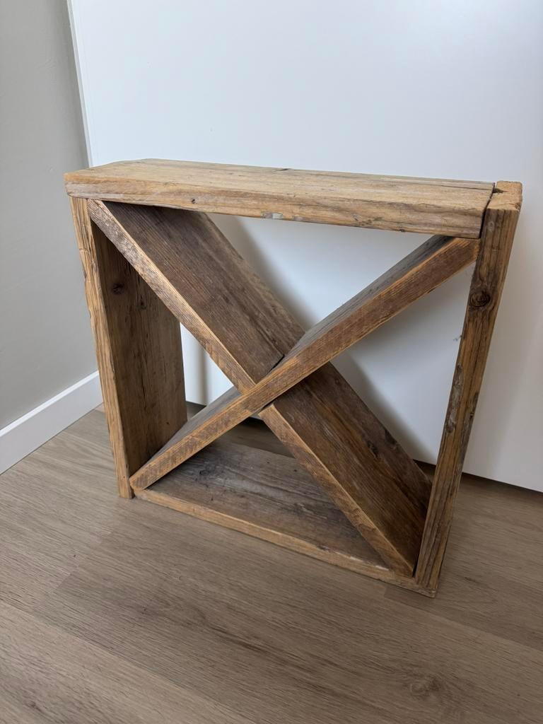 Massief steigerhouten bijzet meubeltje, Ophalen, 50 tot 100 cm, Vierkant, Overige houtsoorten