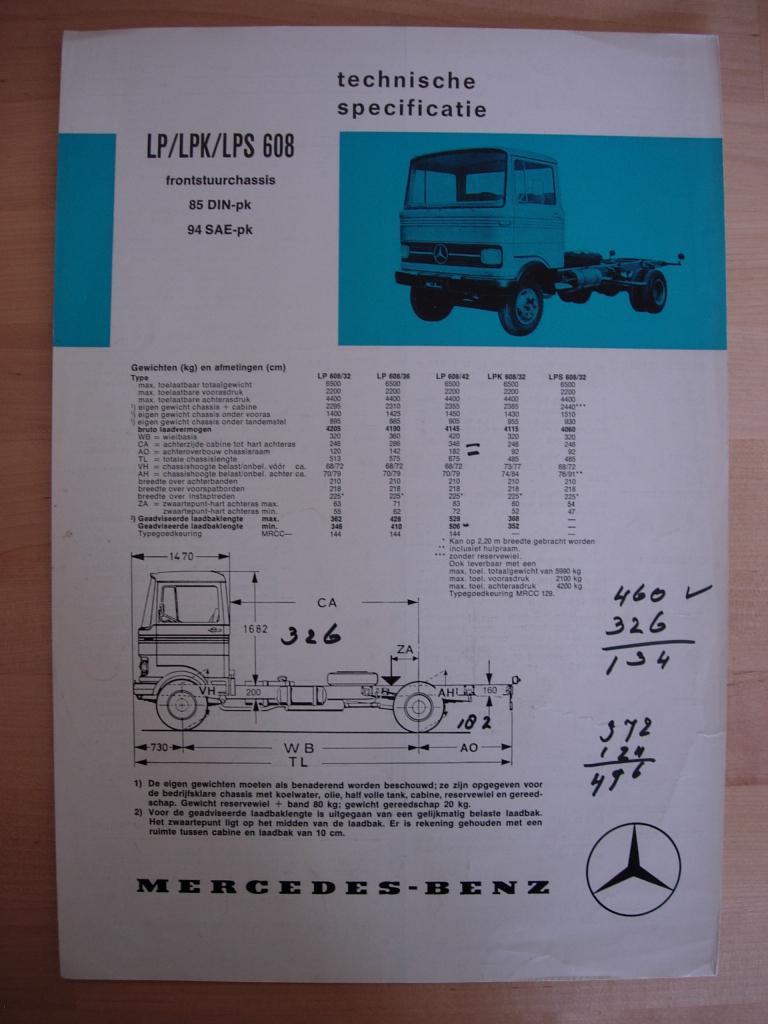 Mercedes LP/LPK/LPS 608 Technische Specificatie folder 1974, Zo goed als nieuw, Mercedes-Benz, Mercedes, Ophalen of Verzenden