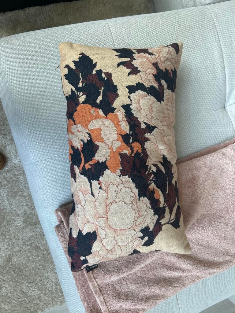 HK Living kussen met bloemenprint - Goede staat, Ophalen of Verzenden, Beige, Rechthoekig