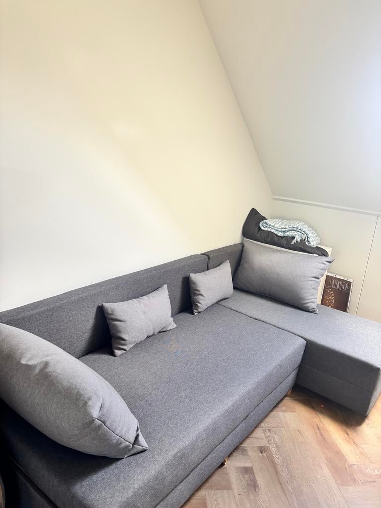 Slaapbank met sierkussens, Ophalen, 210 cm, Zo goed als nieuw, Twijfelaar