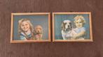 Twee leuke vintage lijstjes kind met hond, Ophalen of Verzenden