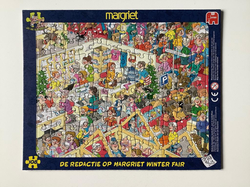 ZGAN puzzel 108 Jan van Haasteren Margriet Winter Fair 100%, Ophalen of Verzenden, Minder dan 500 stukjes, Zo goed als nieuw, Legpuzzel