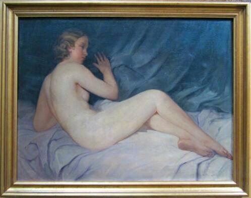 GESIGNEERD==liggend vrouwelijk naakt==c a 1920==, Antiek en Kunst, Kunst | Schilderijen | Klassiek, Ophalen of Verzenden