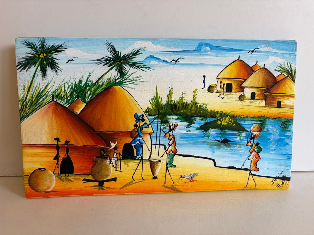 Afrikaans schilderij dorp, Ophalen of Verzenden