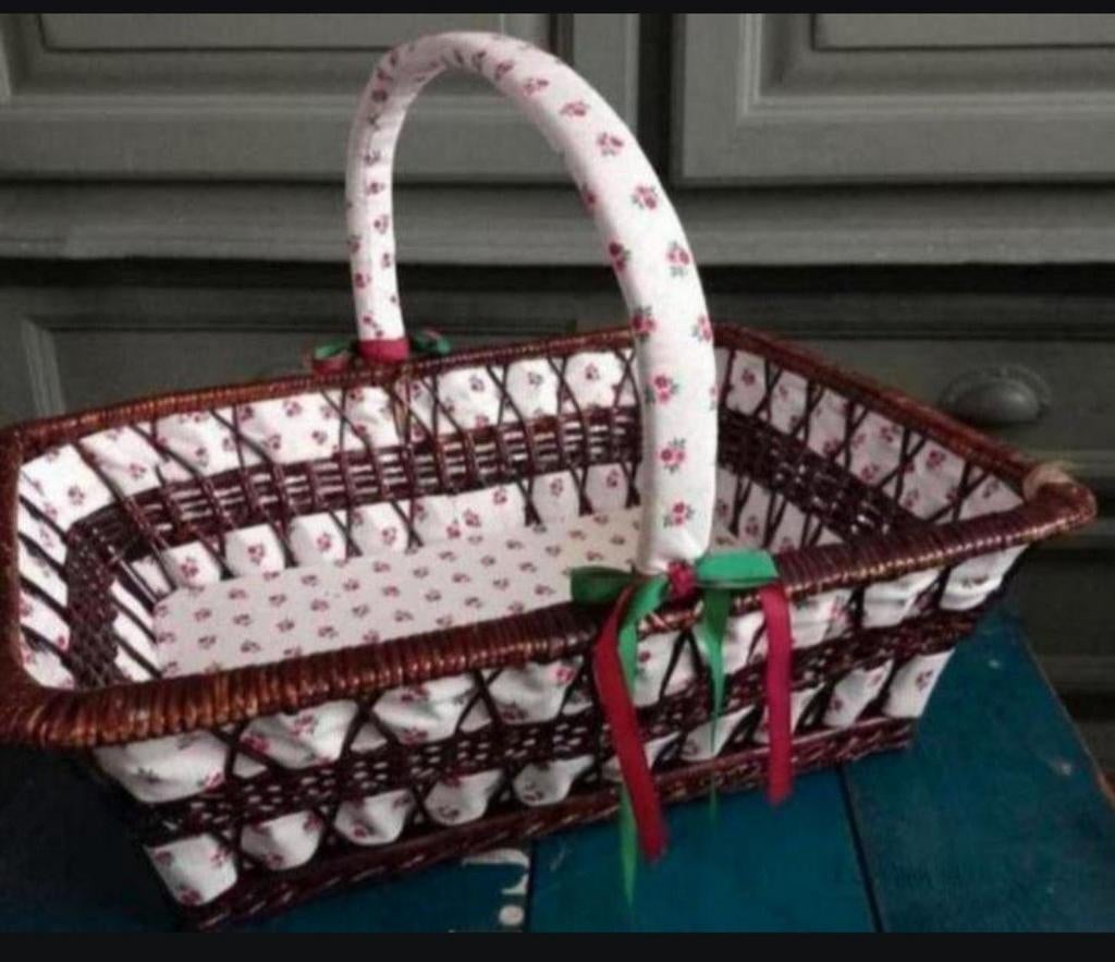 Romantisch roosjes picknickmand, Huis en Inrichting, Woonaccessoires | Schalen en Manden, Rechthoekig, Riet, Ophalen of Verzenden