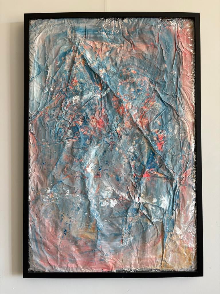 Uniek abstract schilderij – mixed media met reliëf, Antiek en Kunst, Ophalen