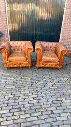 Chesterfield fauteuils vintage cognac kleurig leder., Ophalen, Gebruikt, Chesterfield Engels, 50 tot 75 cm