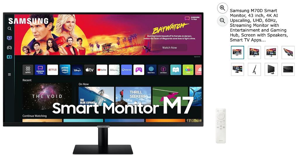 Samsung M70D Smart Monitor, 43 inches, 4K, 3 tot 5 ms, Nieuw, Ultra HD (4K), Samsung
