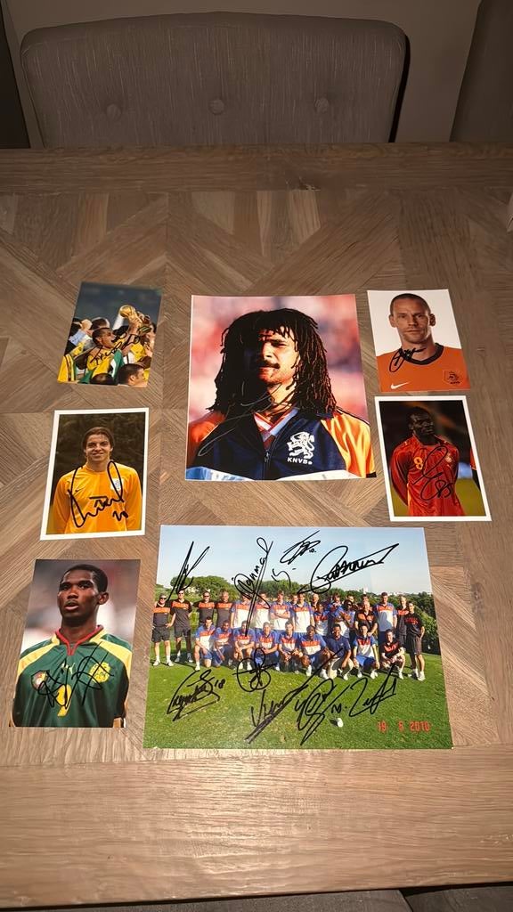 Gesigneerde foto’s Gullit Rivaldo Eto’o Essien Krul Ooijer, Ophalen of Verzenden