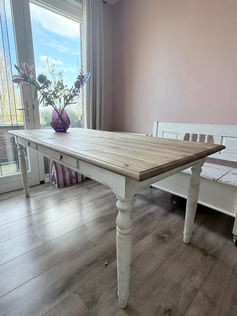 Brocante eettafel met lades, Huis en Inrichting, Tafels | Eettafels, Ophalen, Gebruikt, Vierkant, 50 tot 100 cm