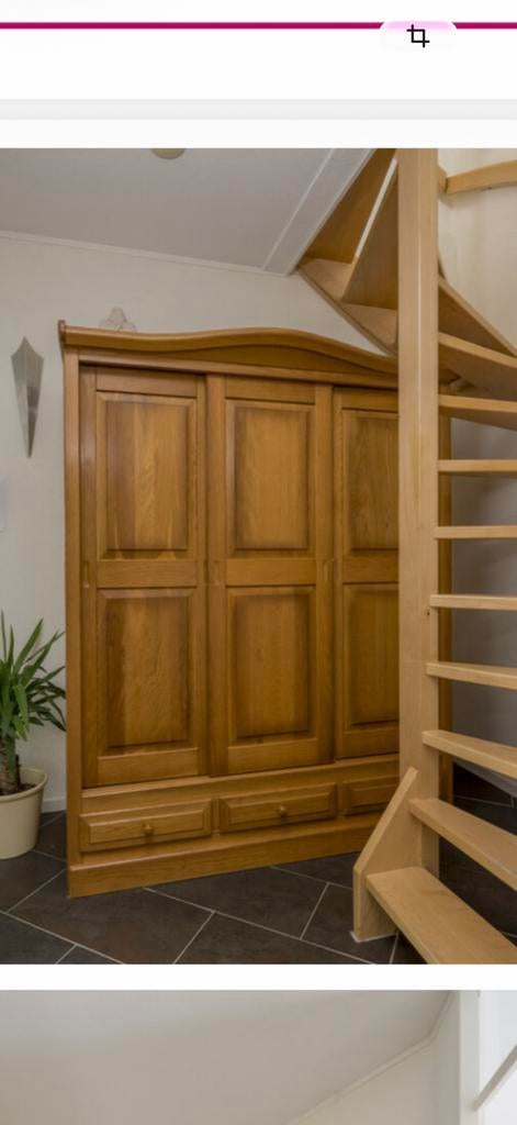 Linnenkast met 3 schuifdeuren Massief Eiken, Huis en Inrichting, Kasten | Kledingkasten, Gebruikt, 150 tot 200 cm, Eikenhout, Landelijk