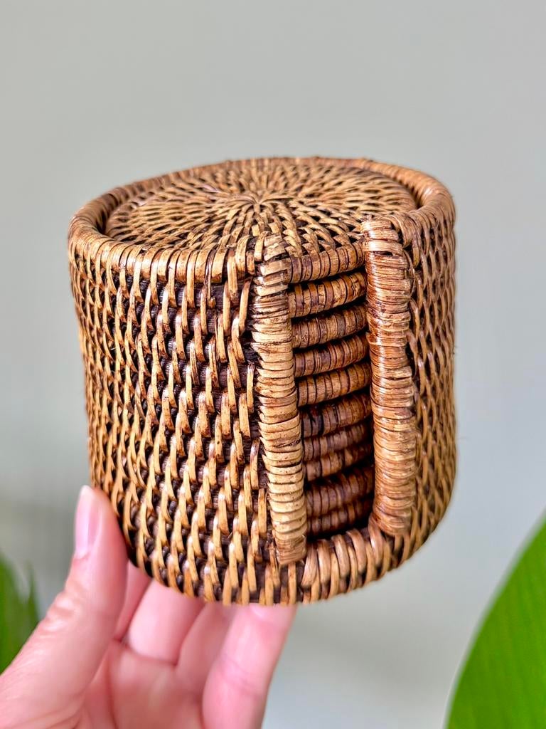 Vintage Birma riet rotan onderzetters, Huis en Inrichting, Ophalen of Verzenden, Gebruikt, Glas of Kopje