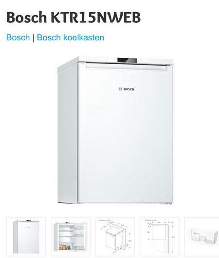 Bosch KTR15NWEB koelkast zonder vriesvak, Zonder vriesvak, 100 tot 150 liter, Zo goed als nieuw, 45 tot 60 cm