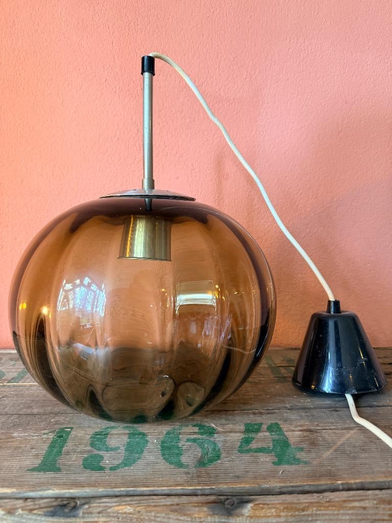 Herda Space‑Age Rookglas Hanglamp – Jaren ’60, Ophalen, Vintage, Zo goed als nieuw, Glas