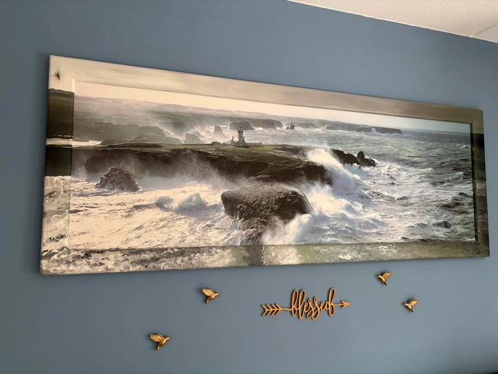 Schilderij: woeste zee met vuurtoren, Antiek en Kunst, Kunst | Schilderijen | Klassiek, Ophalen