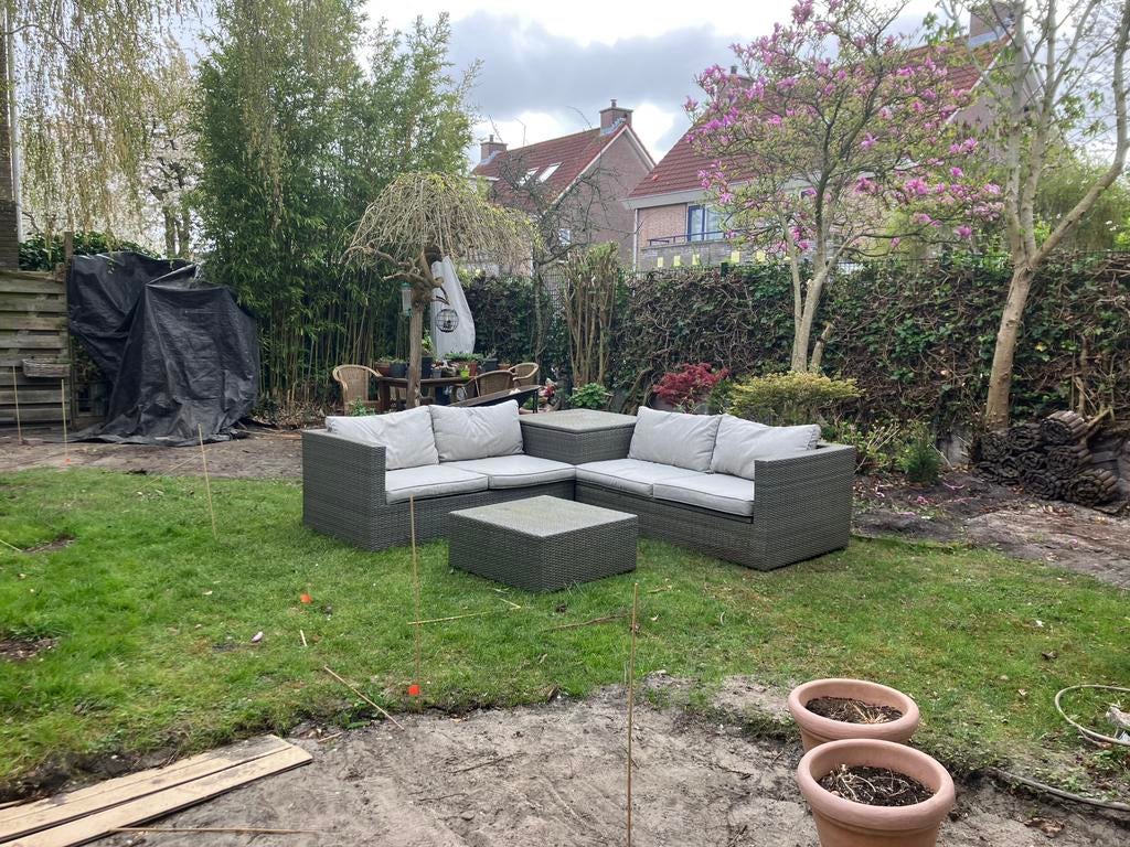 Loung tuinset Circa 2 bij 2, Tuin en Terras, 4 zitplaatsen, Kunststof, Gebruikt, Bank