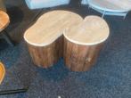 Bijzettafel set van echt travertin en mangohout, Ophalen, Nieuw, 75 cm of meer, Overige vormen