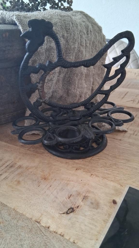 Brocante Gietijzeren Kip Eierrekje - Landelijke Stijl, Huis en Inrichting, Woonaccessoires | Overige, Ophalen of Verzenden, Landelijk