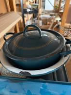 Antieke emaille pan met deksel - Blauw met gouden rand, Ophalen of Verzenden