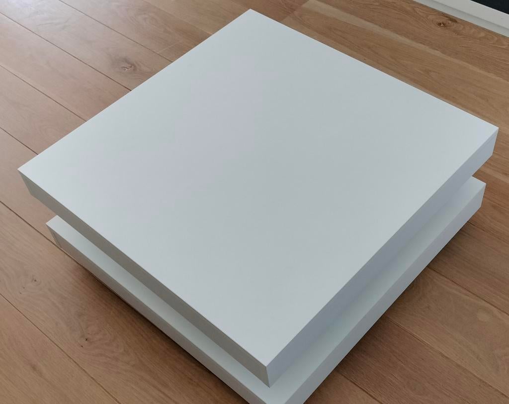Draaibare witte salontafel vierkant 78x78, Ophalen, Gebruikt, 50 tot 100 cm, Vierkant