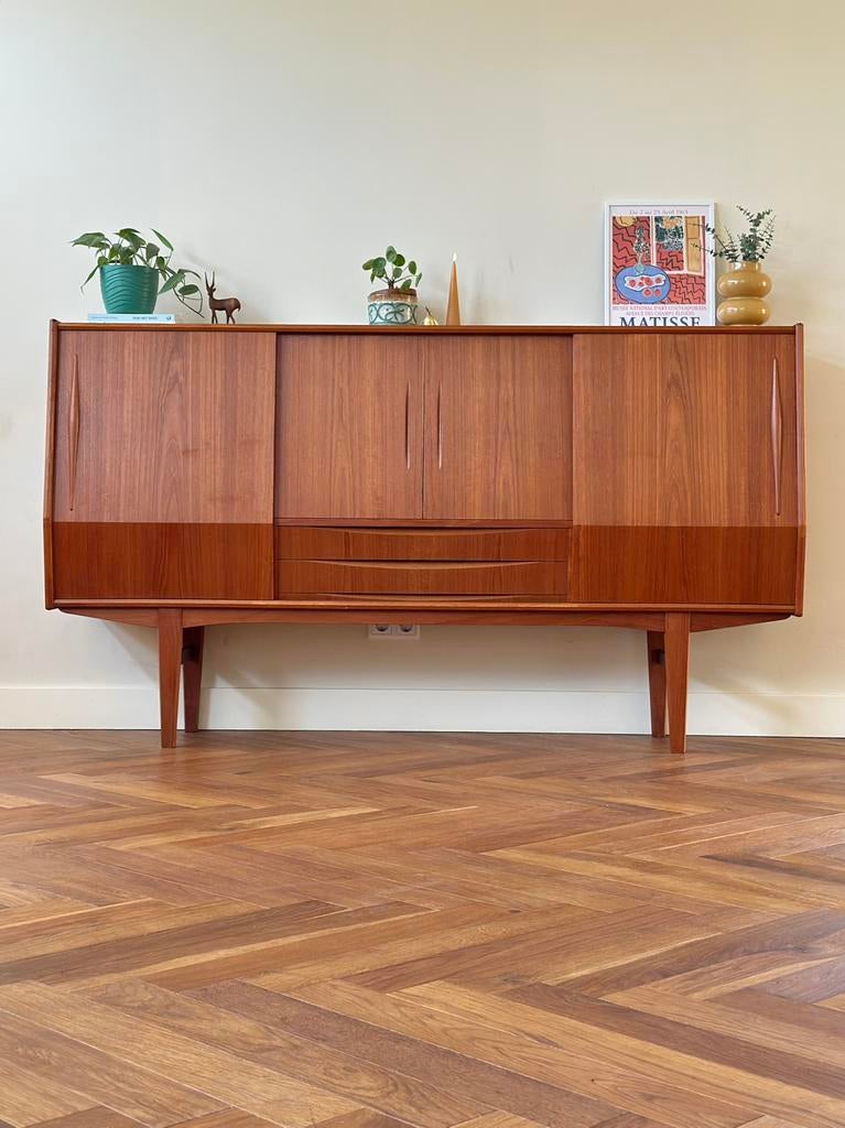 Vintage highboard Deens design E.W. Bach hout jaren 50/60, Ophalen, Gebruikt, Met deur(en), 100 tot 150 cm