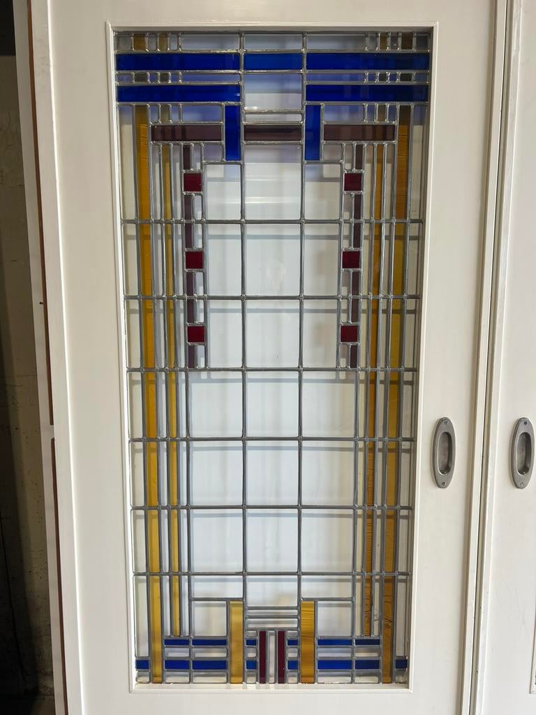 Antieke grote ensuite deuren glas in lood gekleurd, Doe-het-zelf en Verbouw, Deuren en Horren, Binnendeur, Ophalen of Verzenden