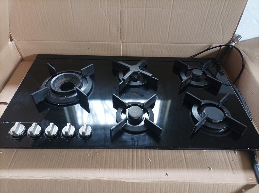 ATAG kookplaat 5 pitten met wokbrander 90 cm, Witgoed en Apparatuur, Kookplaten, Ophalen, Gebruikt, Inbouw, Gas