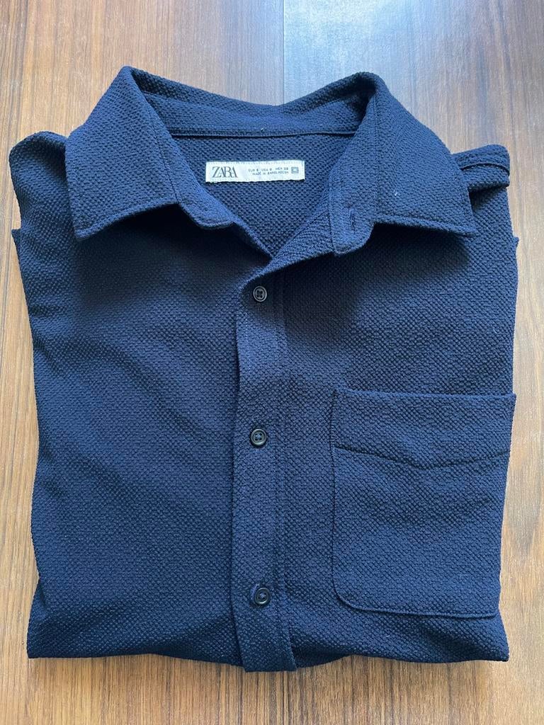 Blouse met structuur donkerblauw Zara, S, Kleding | Heren, Ophalen of Verzenden, Zo goed als nieuw, Blauw