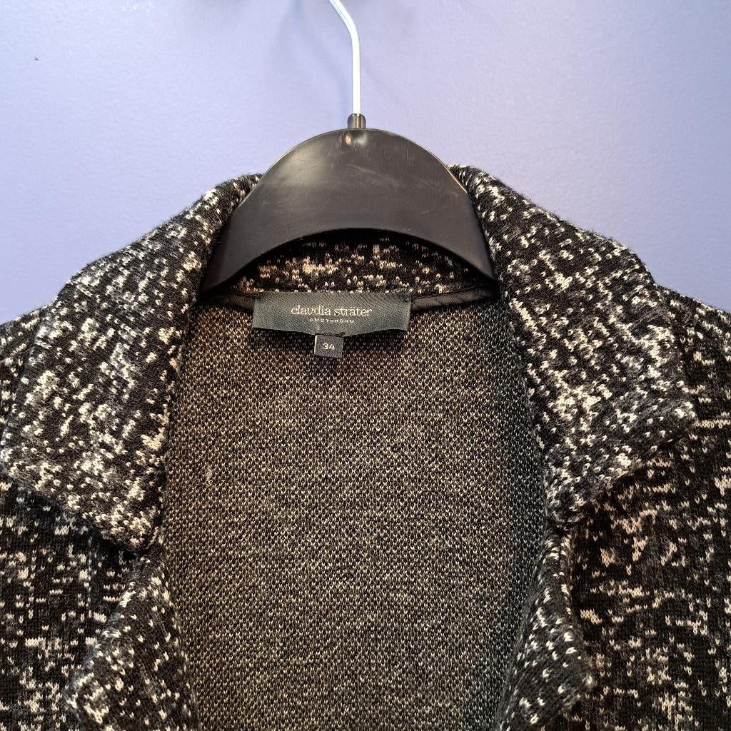 Claudia Sträter lang vest merino wol zwart grijzig XS 47056, ., Zwart, Ophalen of Verzenden, Zo goed als nieuw