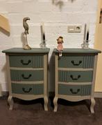 2 gerestylede nachtkastjes - Groen/Beige, Huis en Inrichting, Slaapkamer | Nachtkastjes, Ophalen, Minder dan 45 cm, 55 tot 70 cm