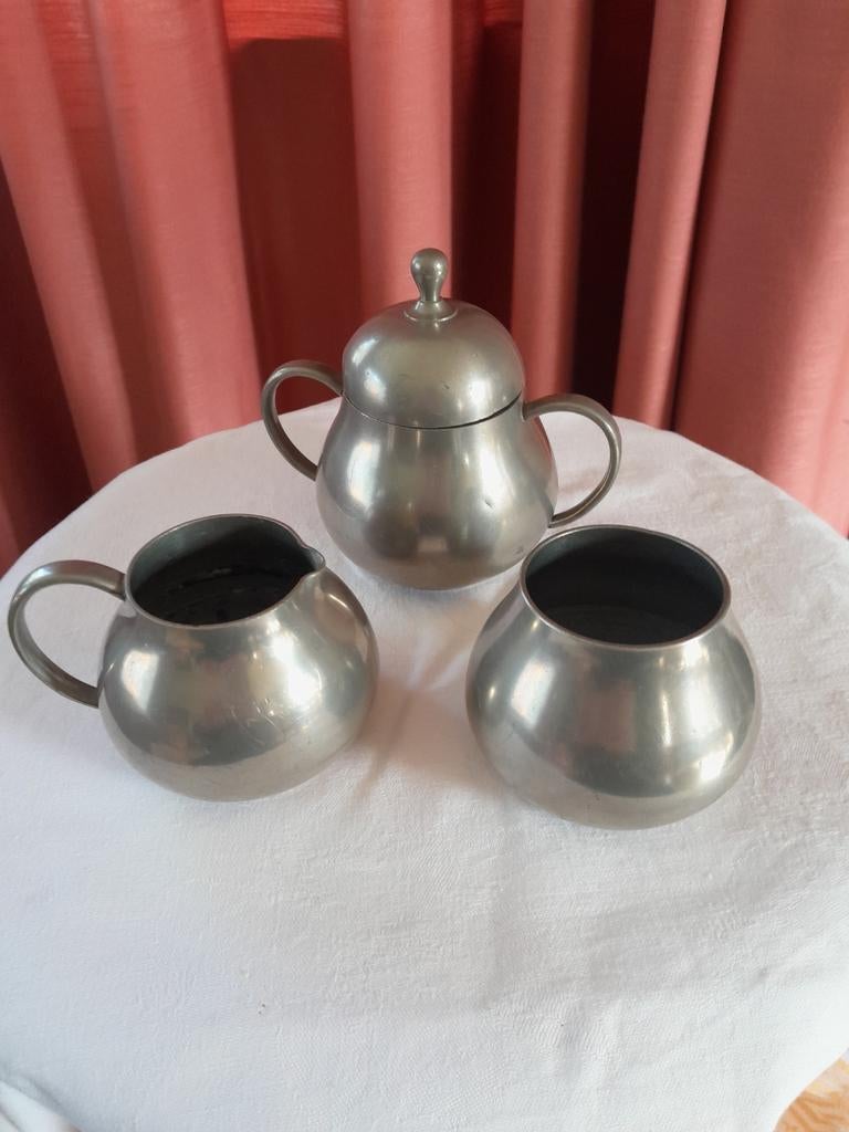 Vintage Tinnen Suikerpot en Melkkan Set, Ophalen