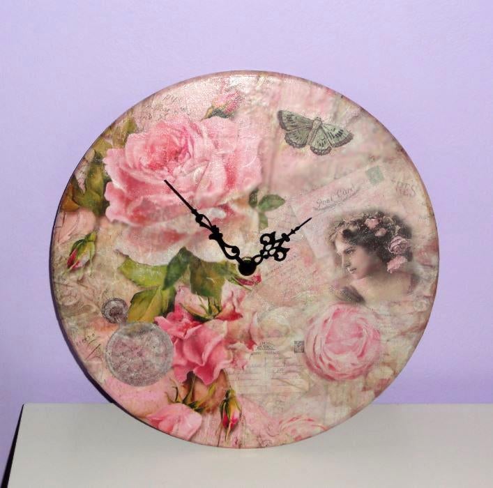 Klok Brocant Bloemen Landelijk Roze Rozen, Antiek en Kunst, Ophalen of Verzenden