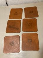 6x Cognac stoere industriële vintage leren glas onderzetters, Ophalen of Verzenden, Gebruikt, Glas of Kopje