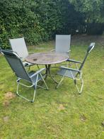 Ronde stevige tuintafel met 4 klap stoelen, Tuin en Terras, Tuintafels, Ophalen of Verzenden, Gebruikt, Rond