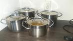 Pannenset 4 kook pannen RVS, Huis en Inrichting, Keuken | Potten en Pannen, Ophalen, Keramische plaat, Pannenset, Zo goed als nieuw