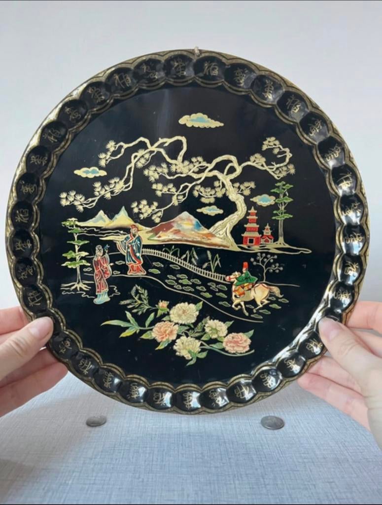 Vintage cocktailtray/dienblad,23,5cm. Wandbord bohemian boho, Verzenden, Gebruikt, Rond, Metaal