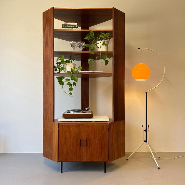 - Vintage hoekkast / TV-audiomeubel •Simpla Lux• -, Huis en Inrichting, Kasten | Wandmeubels, Gebruikt, 25 tot 50 cm, Ophalen of Verzenden