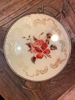 Vintage Dienblad met Roos - taart plateau- glas en bakeliet., Huis en Inrichting, Woonaccessoires | Dienbladen, Ophalen of Verzenden