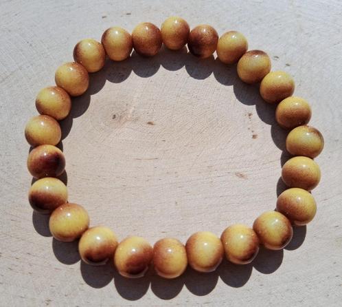 elastische handgemaakte armband cremé bruine kralen, Sieraden, Tassen en Uiterlijk, Armbanden, Nieuw, Overige materialen, Bruin