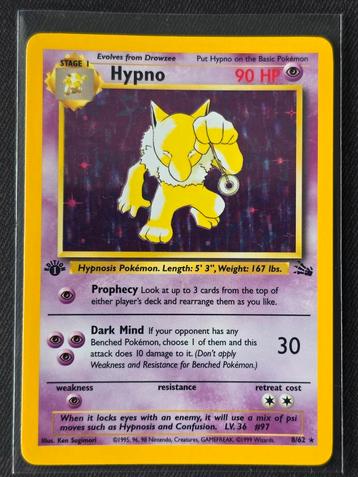Pokémon Kaart - Hypno First Edition - Fossil Near Mint (NM) beschikbaar voor biedingen