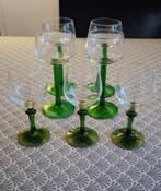 Luminarc France set/7 wijnglazen met groene voet, vintage, Verzamelen, Glas en Borrelglaasjes, Ophalen, Zo goed als nieuw, Overige typen