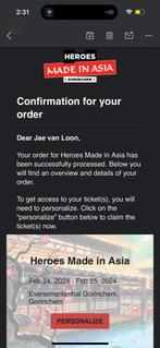 heroes made in asia hmia anime convention ticket, Februari, Eén persoon