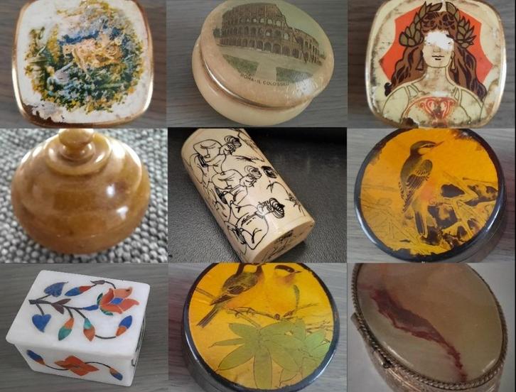 9 mooie sierpotjes / pillendoosjes, Antiek en Kunst, Curiosa en Brocante, Ophalen of Verzenden