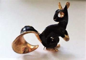 Art deco broche, eekhoorn zwart en doublé (7924-5014)