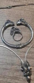Zilveren rams koppen Sieraden Set: Ketting, Bangle & Ring, Ophalen, Zo goed als nieuw, Zilver, Zilver
