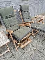 Deckchairs 2x en 2x tafel plus kussens, Ophalen, Gebruikt