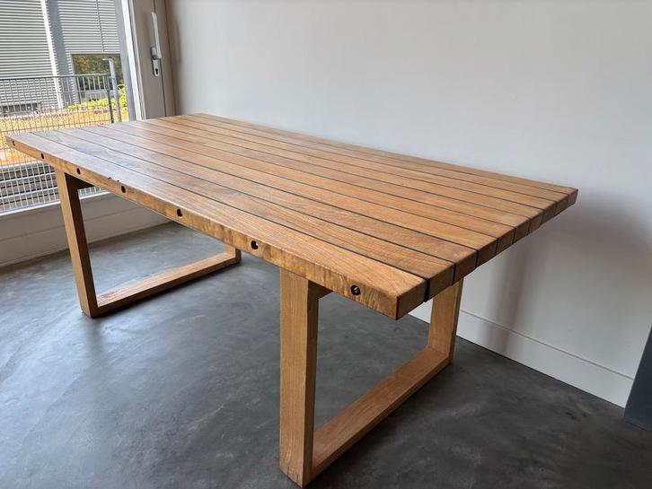 Teakhouten Eettafel met Rubberen Strips, Huis en Inrichting, Tafels | Eettafels, Gebruikt, 50 tot 100 cm, 150 tot 200 cm, Vijf personen of meer