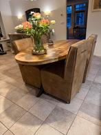 4  Eetkamerstoelen , Velvet, kleur licht bruin, op wieltjes,, Ophalen, Overige materialen, Gebruikt, Bruin