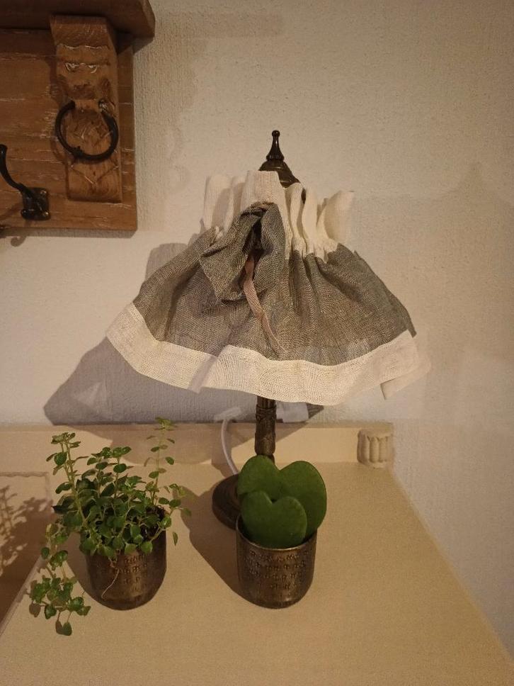 losse stoffen linnen lampekap hoes grijs met ecru beige, Huis en Inrichting, Lampen | Lampenkappen, Zo goed als nieuw, Minder dan 25 cm